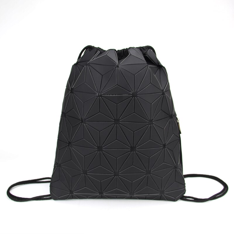 Vrouwen Koord Rugzakken Holografische Bagpack Vrouwelijke Lichtgevende Geometrische Rugzak Voor Tienermeisjes Schooltas Strand Bao Zak: Black