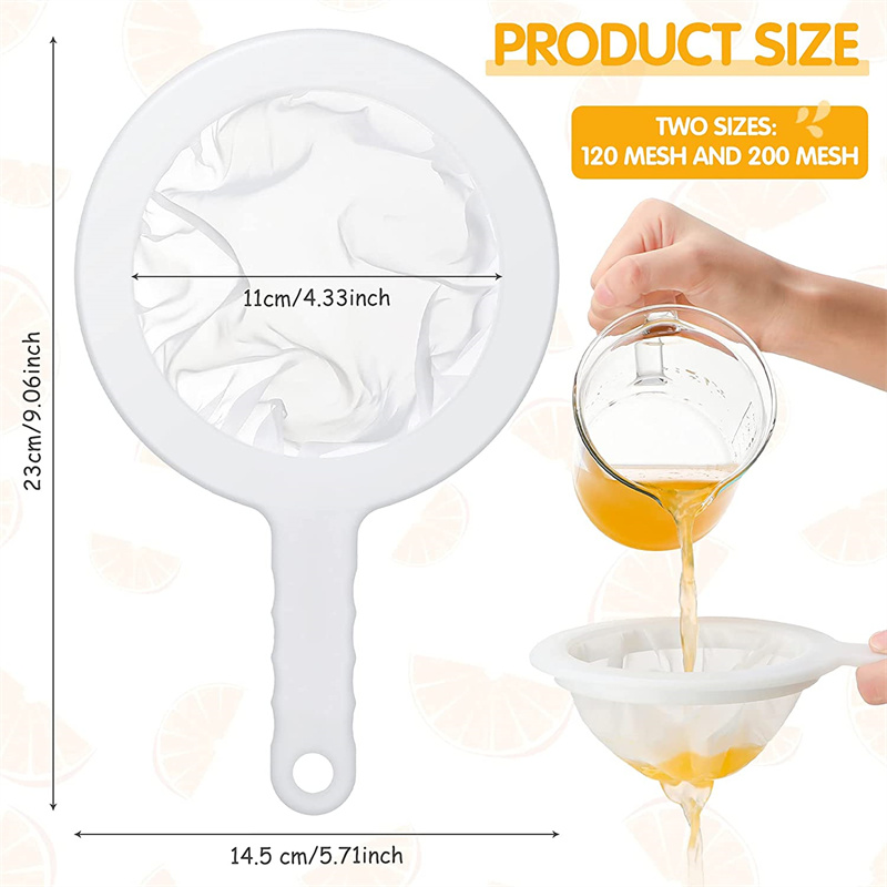 Colador de malla de nailon para cocina, alimentos y yogur, colador de malla de plástico con asa para filtrar jugo, leche, café de soja, miel