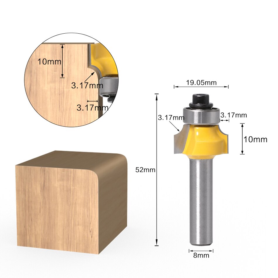 1PC 8mm Shank Corner Round Over Edging Wood Router Bit 2 Flute Corner Round Cove Box Bit Woodworking Tenon Cutter Tool