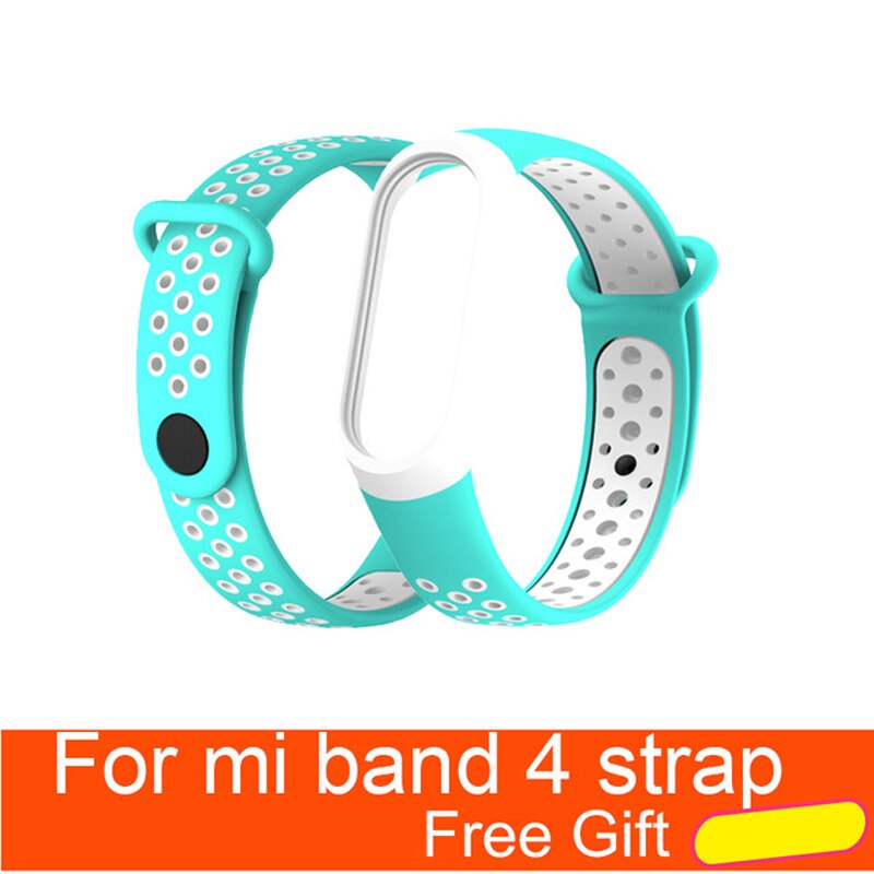 Per Xiao mi mi fascia 4 Cinghia di Accessori per Articoli Elettronica smart sostituzione impermeabile Doppio Braccialetto Del Silicone Di Colore per mi Band4 NFC cinturino Da POLSO: cyan white