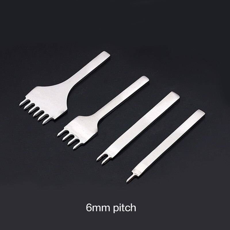 Juego de Herramientas de acero inoxidable para artesanía de cuero, cincel de costura de 3mm/4mm/5mm/6mm, 1 + 2 + 3 + 6 agujeros, 4 unids/set
