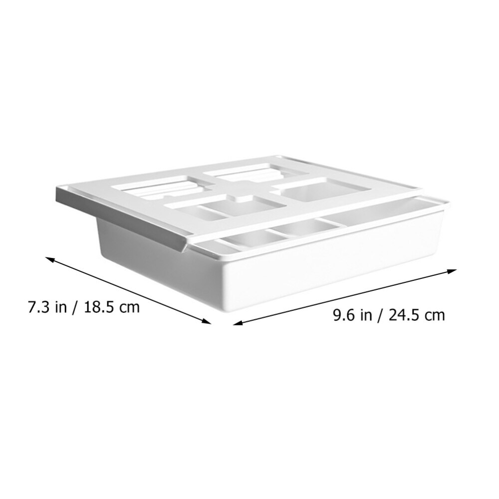 1 Pc Under Desk Drawer Office Storage Box Self Stick Table Desk Storage Box (White)