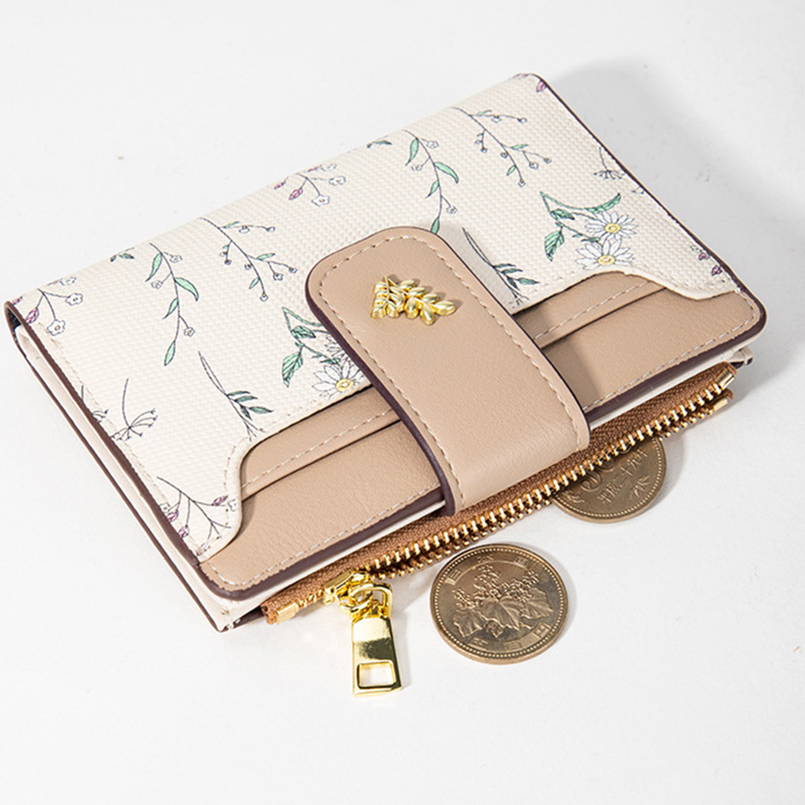 Women Wallets PU Leather Female Coin Purse Flower Printed Multi-Cards Holder Lady Short Slim Wallet Zipper Hasp