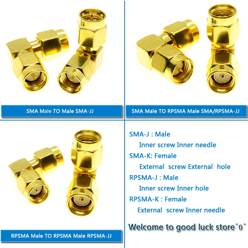 Sma para rp sma cabo conector tipo de soquete l sma macho para rp sma macho plugue 90 graus ângulo direito ouro bronze rf adaptador