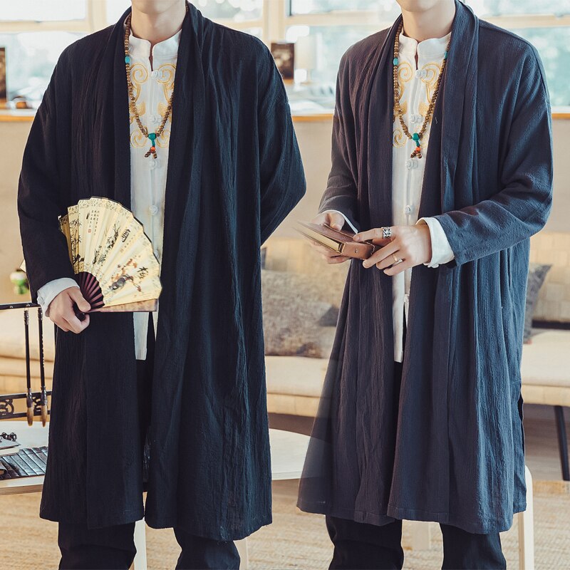 Aziatische Kleding Mannen Chinese Tang Pak Kung Fu Hanfu Gewaden Gown Japanse Kimono Haori Middeleeuwse Ridder Viking Jassen Vest Blouse