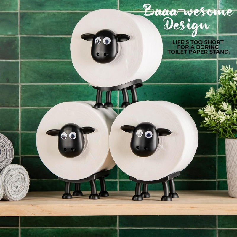 Sheep Toilet Roll Holder - Funny Toilet Paper Holder Free Standing Bathroom Set - 3D Printed Black Sheep Loo Roll Holder