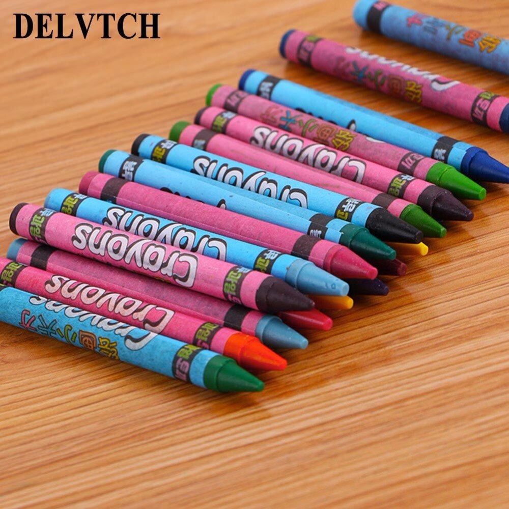DELVTCH-Juego de 24 colores de lápiz de cera, lápices de colores, pasteles de grafiti al óleo, pintura para niños, suministros de papelería para dibujar,