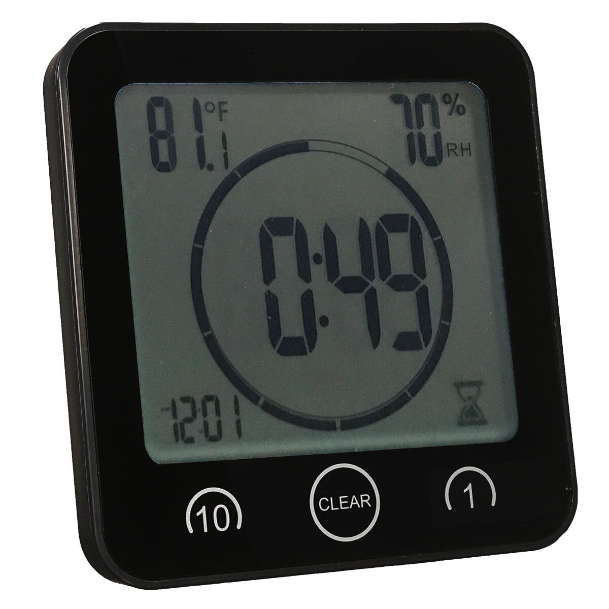 LCD Screen Waterproof Digital Bathroom Wall Clock Temperature Humidity Countdown Time Function Wash Shower Hanging Clocks Timer: Black