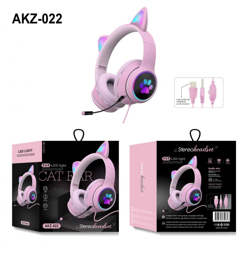 Cute Cat Ear Wired Headphone Noise Reduction Virtual Dual Mic 7.1 Channel LED Light Gaming Headset For Laptop Computer Gamer