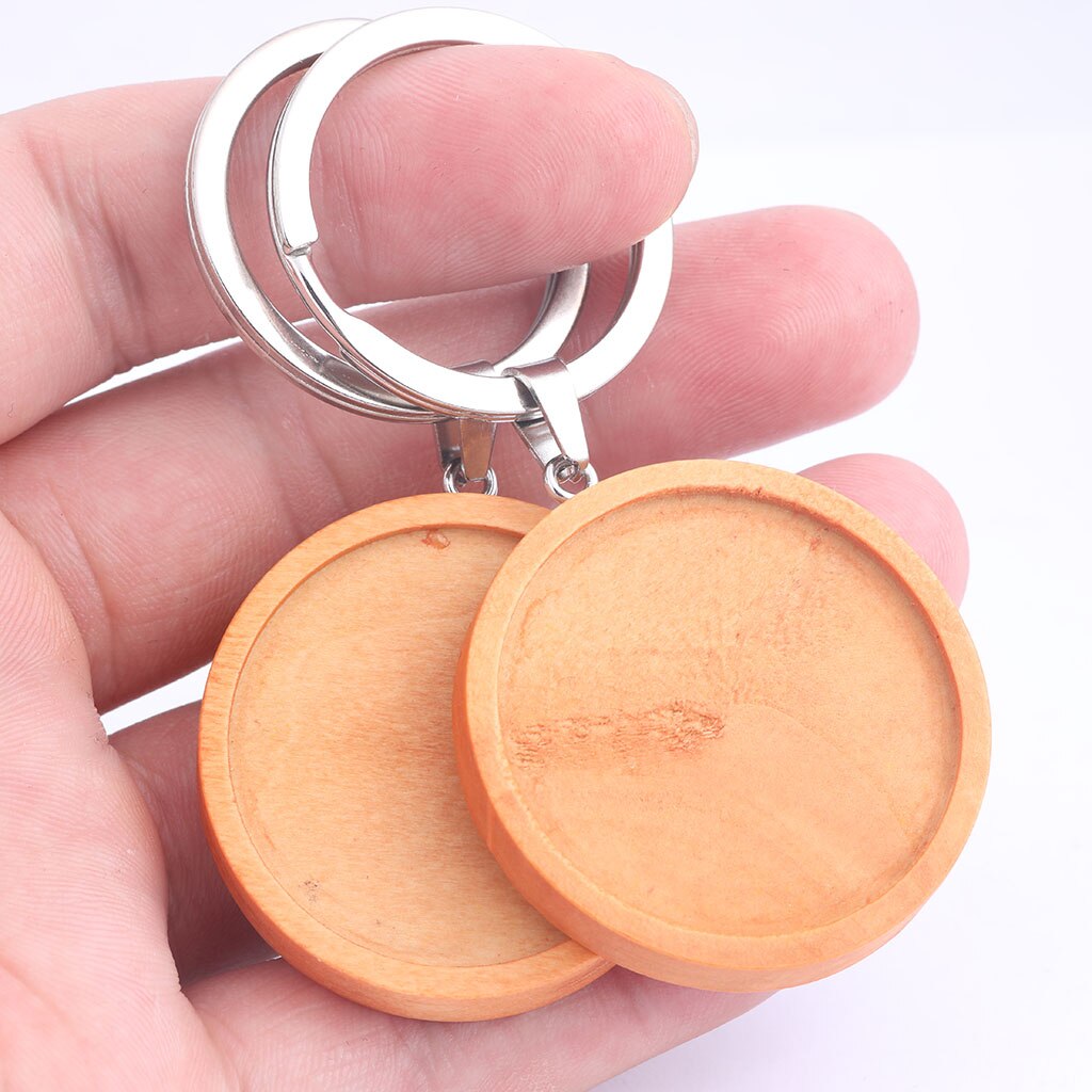 5Pcs Double Side Houten Sleutelhanger Cabochon Base Instellen Blanks 30Mm Dia Hanger Bezel Trays Diy Metalen Sleutelhanger Accessoires: type02