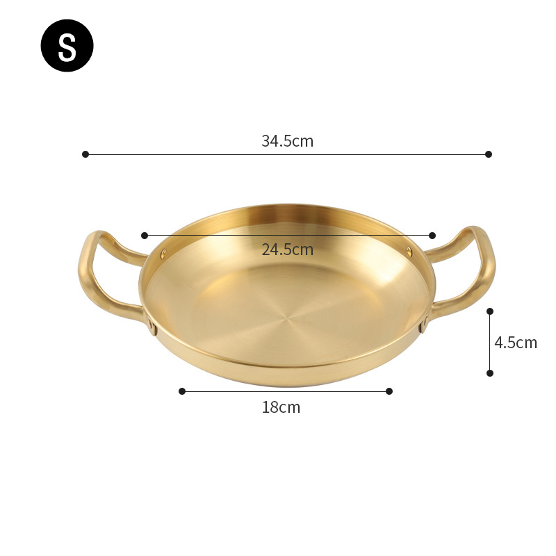 Seafood Rice Pot Stainless Steel Double Handle Pans Home Cooking Pot Frying Picnic Plates Cookware Pot Flat Bottom Dry Pot: Gold S