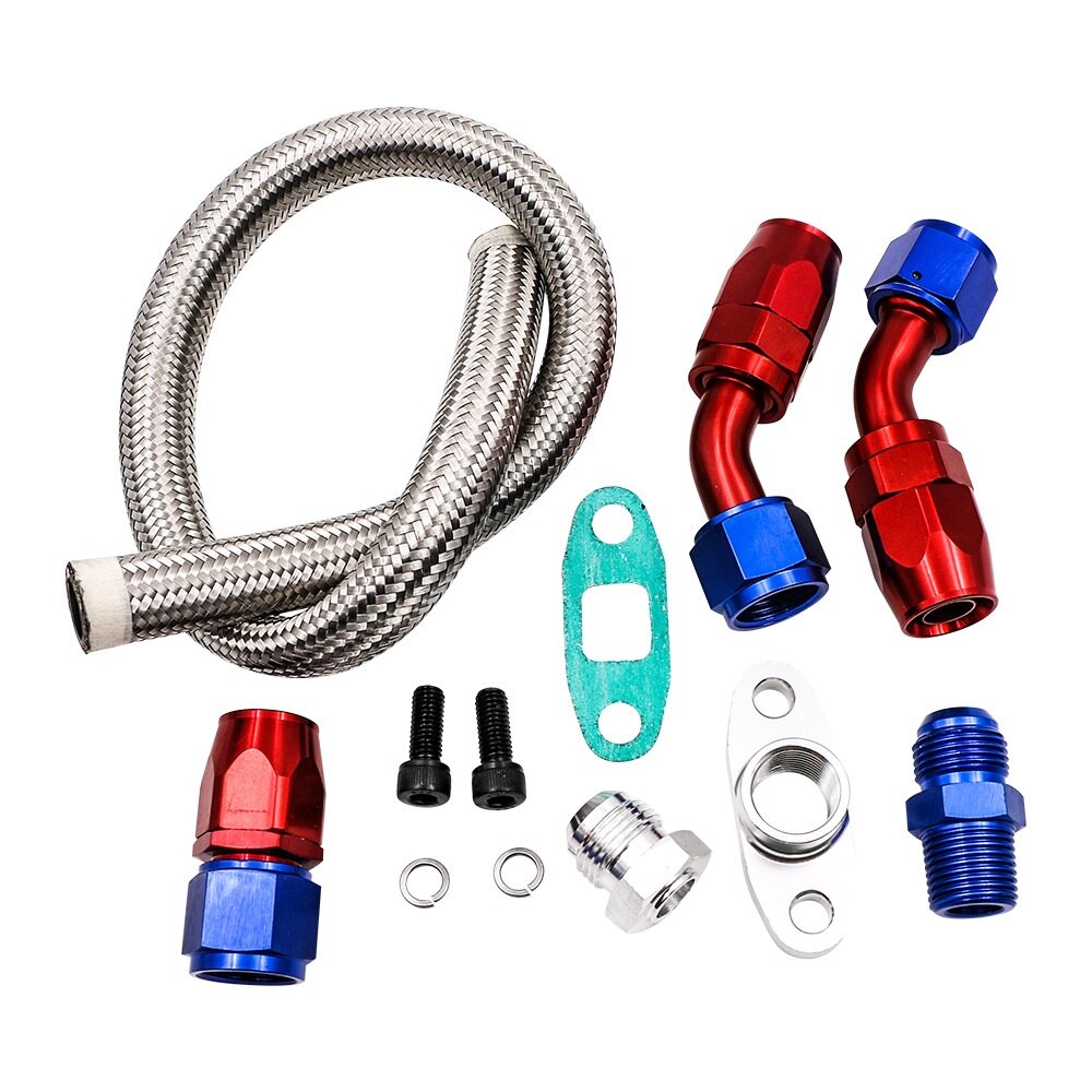 10AN Turbo Steel Braided Turbo Oil Feed Line Return Drain Kit AN10 Swivel Hose Adapter T3 T4 T04e T70 T60 T61