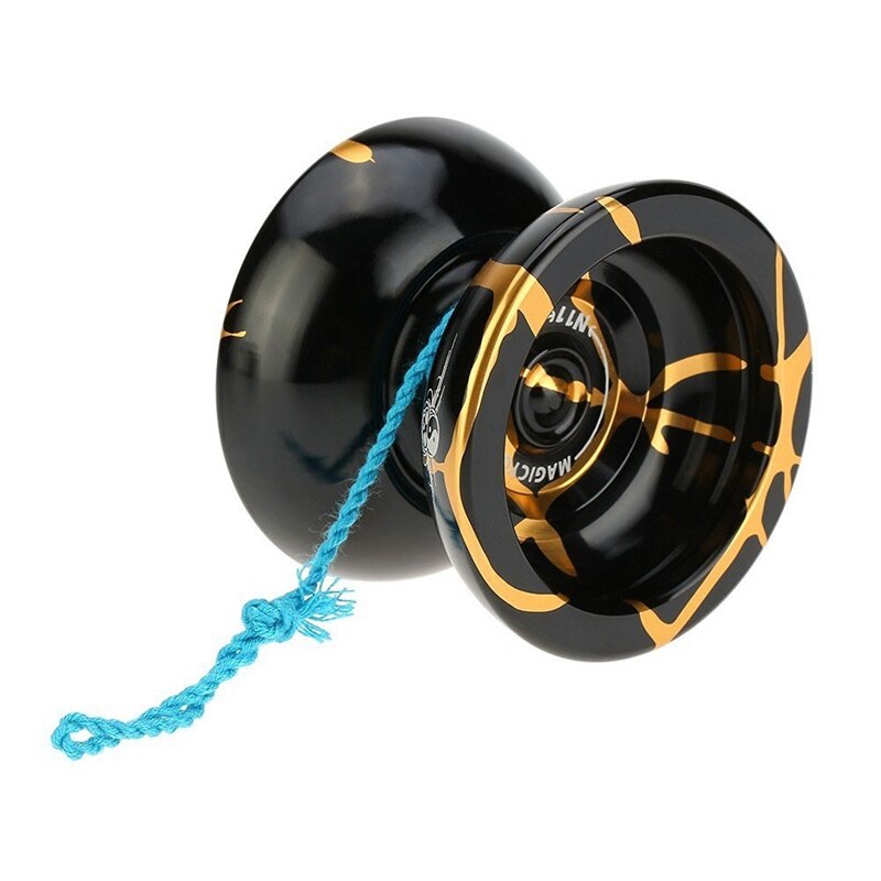 icyoyo N11 Alloy Aluminum Yoyo Unresponsive Yoyo Ball (Black Golden) Bag, Glove 5 Strings