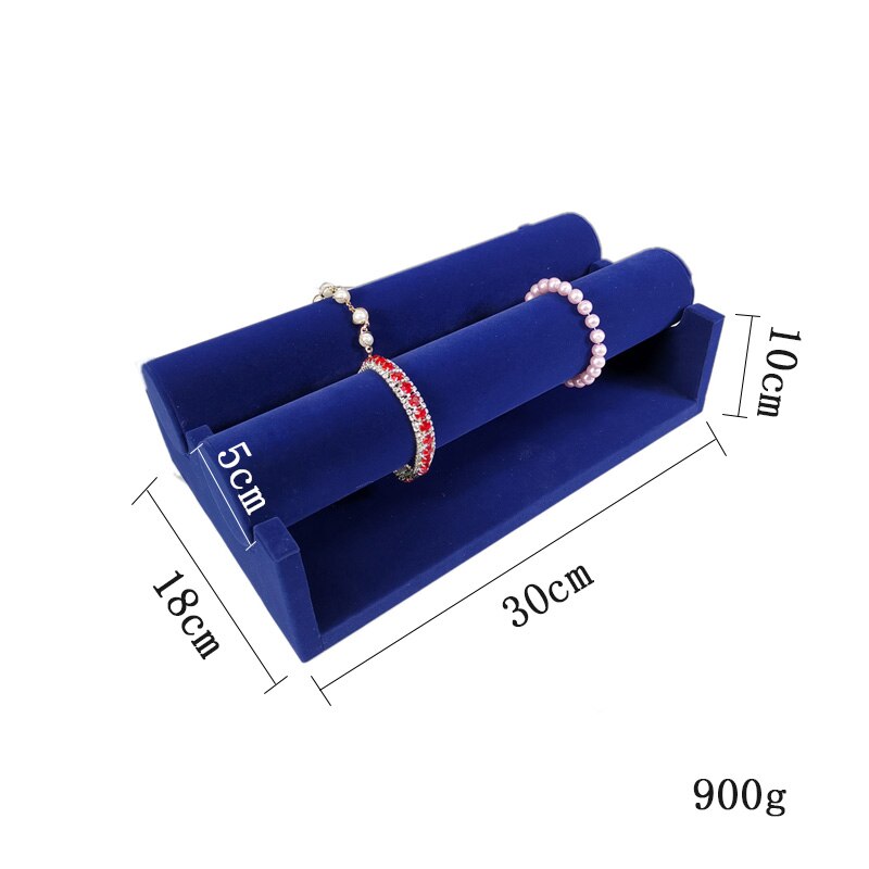 Velvet Jewelry Display Holder Blue Ring Necklace Bracelet Jewelry Organizer Storage Stand Engagement Jewelry Counter Showcase: 2 Layer bar
