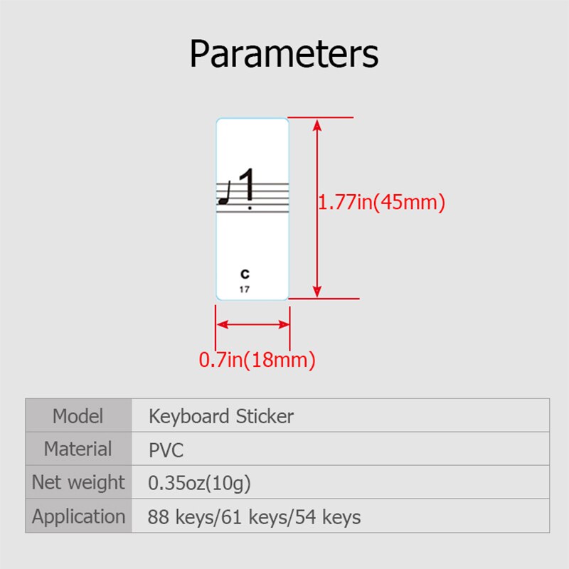 Piano Keyboard PVC Sticker Stave Note 54 61 88 Keys Piano Sticker Label Electronic Transparent Removable Kids and Beginners