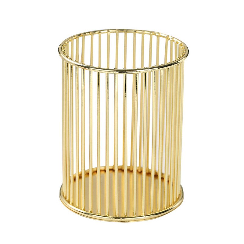 Office Desk Table Mesh Square Pencil Pot Cup Case Container Organizer Rose Gold Metal Pen Holder Home School Storage Basket: C-gold