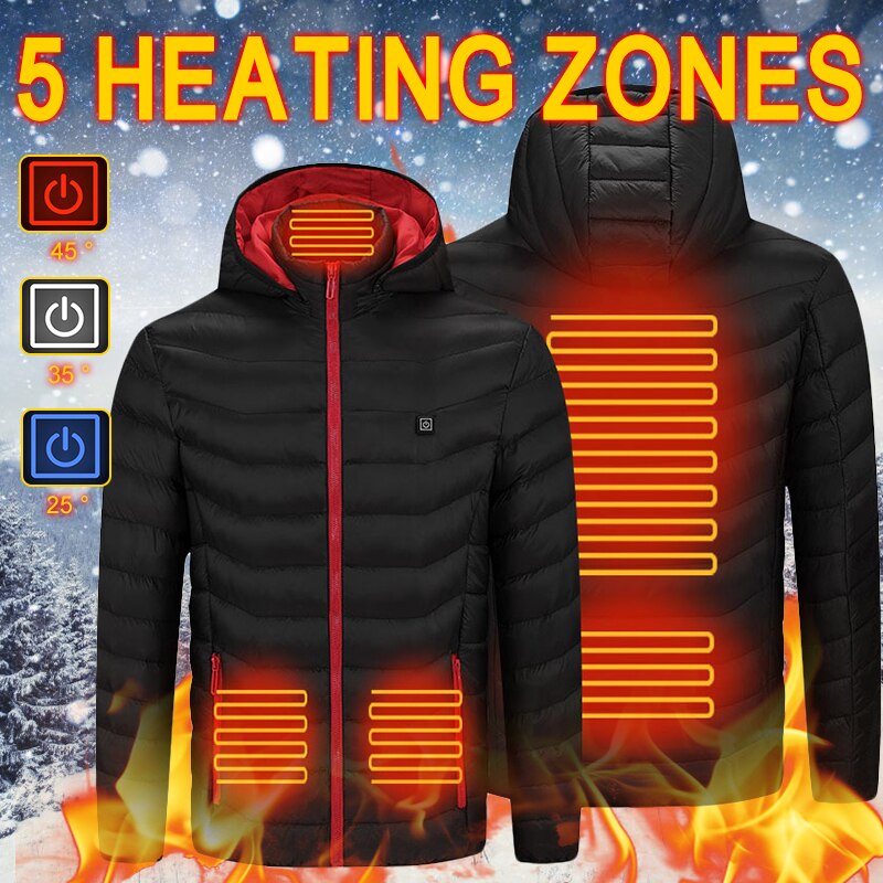 Electric heated jacket outdoor sports coat winter coat with cap and USB electric heating SIZE M-4XL