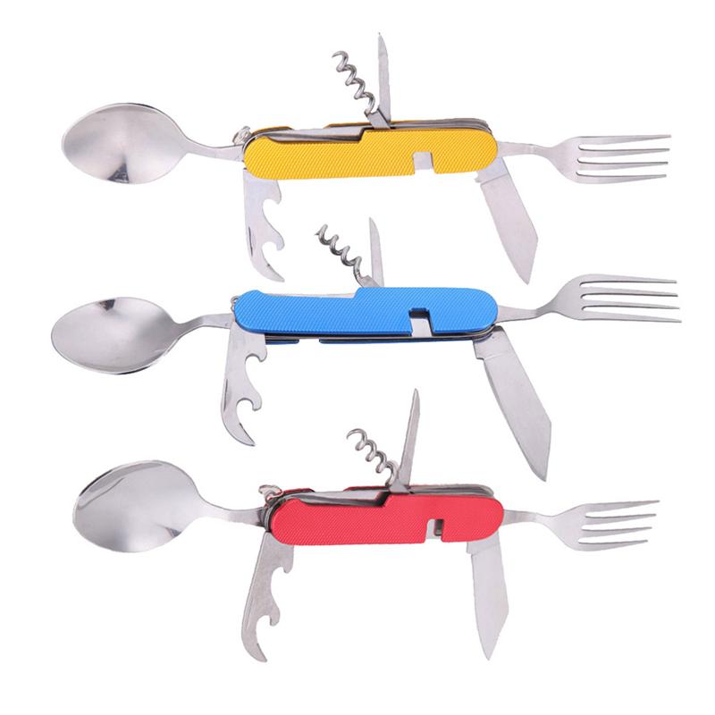 3 in1 multifunktionsværktøj sammenklappelig gaffel ske sæt rustfrit stål camping rejse picnic bestik bærbart sæt bestik