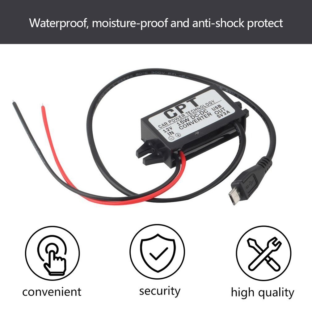 Reliable Car Power Technology Charger DC Converter Module Single Port 12V To 5V 3A 15W with Micro USB Cable CPT-UL-6