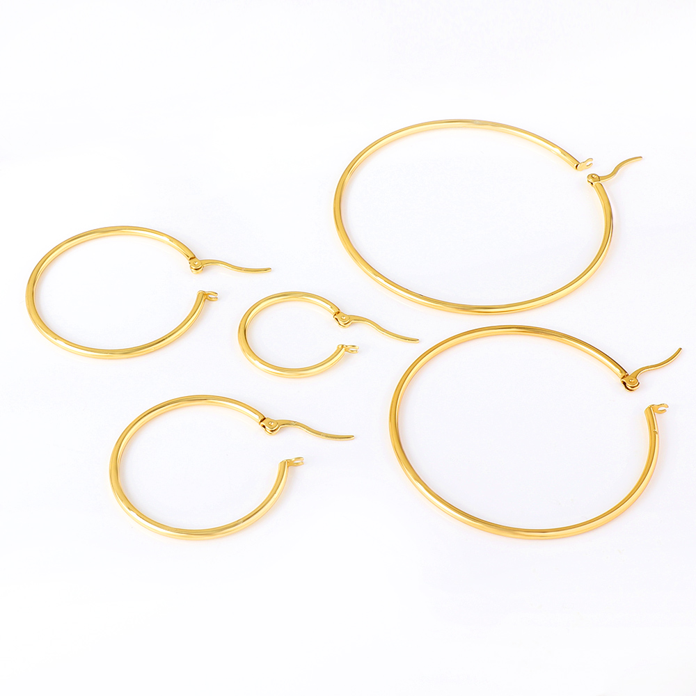 LUXUSTEEL Golden Color Stainless Steel Hoop Earrings For Women Men Big/Small Circle Round Ear Jewelry Bijoux Acier Inoxidable