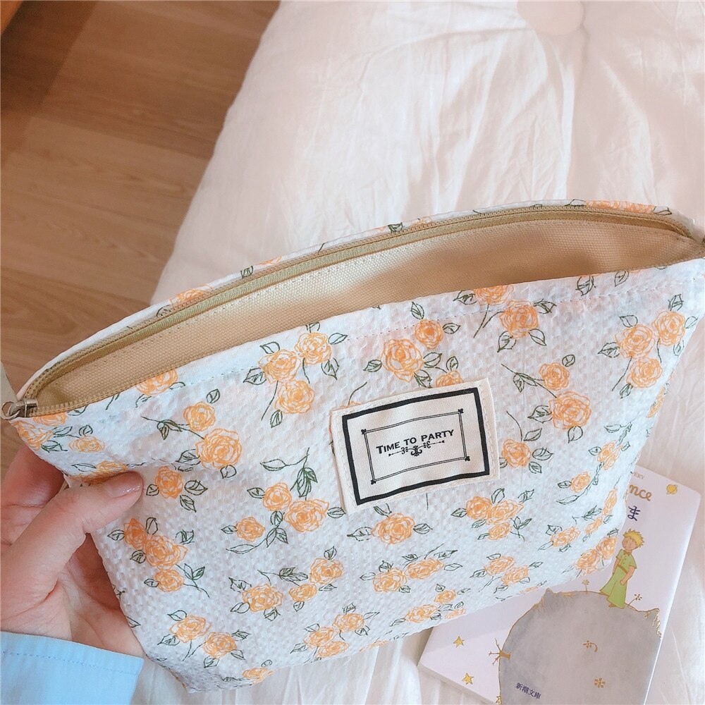Bolsa de cosméticos de tela de algodón para mujer, bolso de mano Retro Floral, organizador de viaje, neceser de belleza, almacenamiento de maquillaje