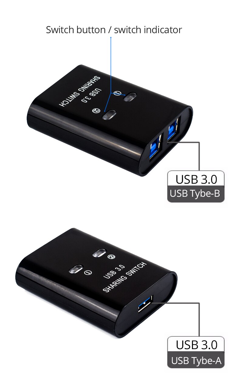 Divisor de impresora con 2 puertos USB 3,0, conmutador de Salida 2 en 1, dos ordenadores, comparte un dispositivo USB 3,0 con Cable