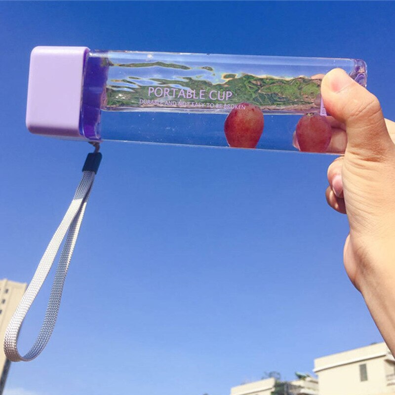 Cute Square Plastic Water Bottles BPA Free Transparent Frosted Outdoor Portable Camping Hiking Tour Drinking Bottle Water