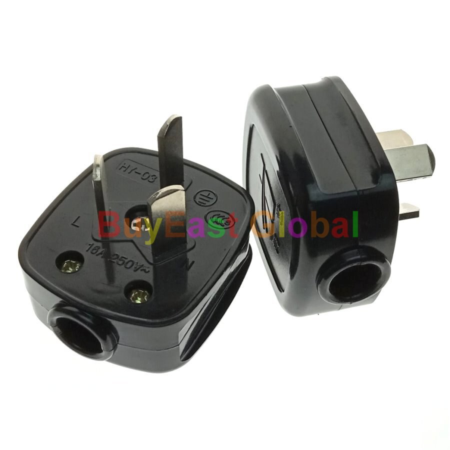 CHINA Standard 3-Pin DIY Rewireable Power Plug AC100~250V 10A Black Color