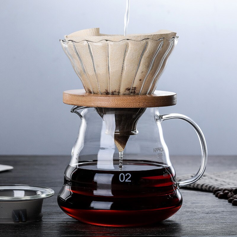 300ML/500ML/700ML supports en bois goutteur de café en verre et Pot ensemble style japonais V60 filtre à café en verre filtres à café réutilisables