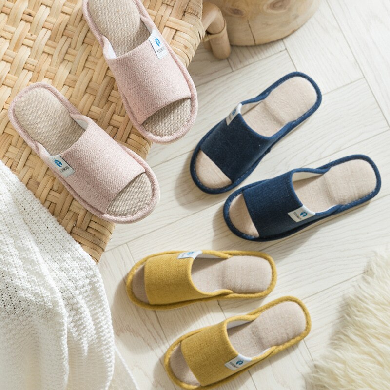 Open Indoor Spring and Autumn Cotton Linen Home Slippers Men 's and Women 's Floor Non-Slip Home Linen Slippers Stall