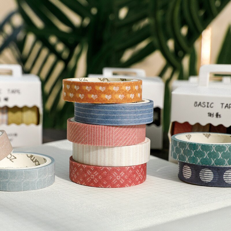5 rolls/set Grid Dot Washi Tape Label Masking Tape Kawaii Decorative Adhesive Tape For Stickers Scrapbooking Japanese Tape