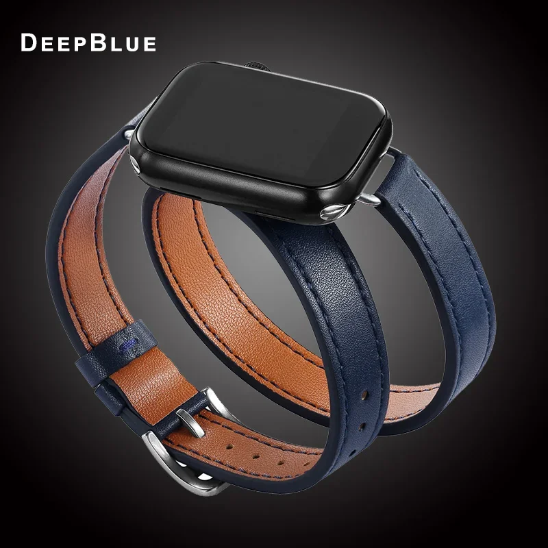 Läderarmband för apple watch-band ultra 2 49mm 40mm 41mm double tour 45mm 42mm 44mm för iwatch-serien 9 8 7 6 se 5 4 3 26 38mm: Beige / 12mm