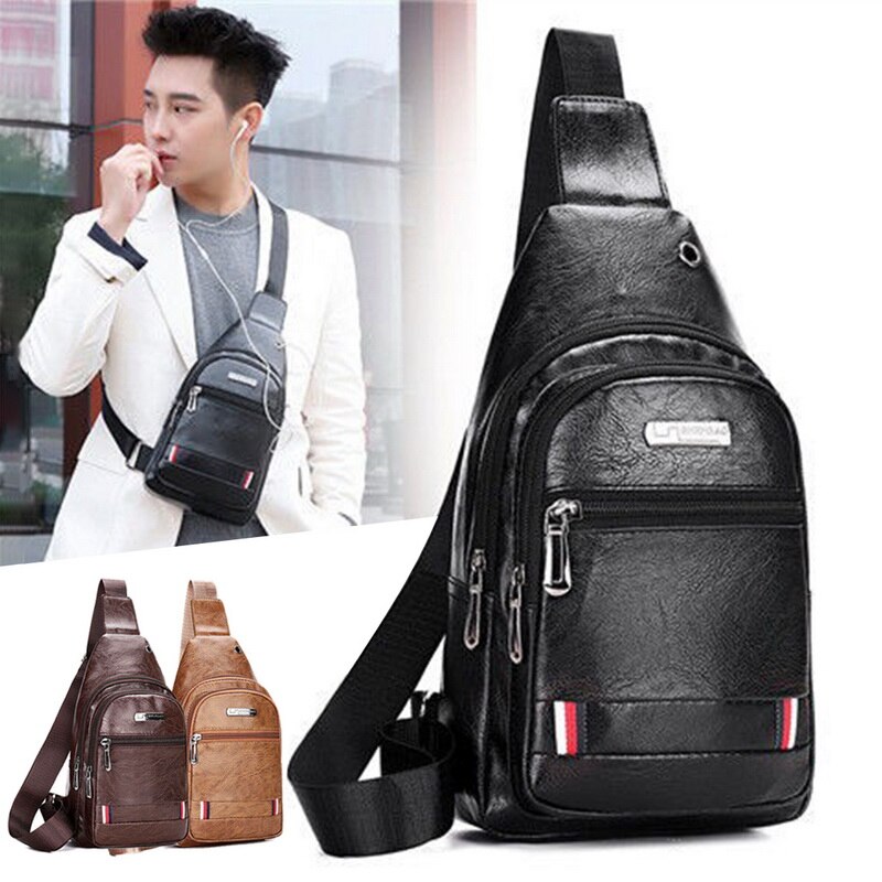 waterproof Male Chest bag Leather Crossbody Bags High Capacity Chest Bag Travel Shoulder Pack For Men Bolsos