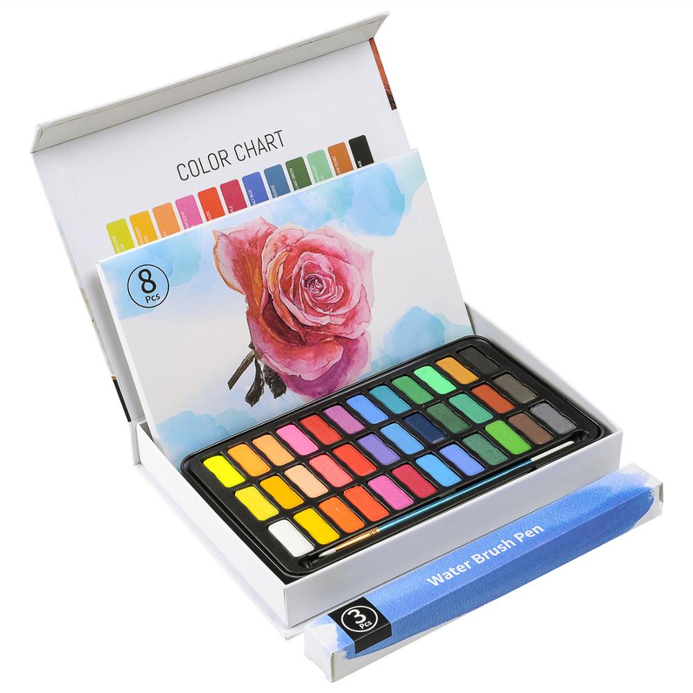 Juego de pinturas de acuarela de 36 colores, con 8 hojas de papel de 300gsm y bolígrafo de pincel de agua para materiales de arte