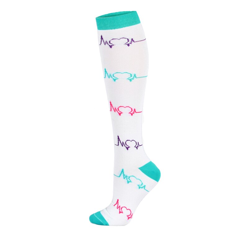 Kvinde sokker sports stretch kompressionsstrømper sygeplejerske leggings høj lang tube løbe kompressionsstrømper lilla strømper: Hvidt ekg / L xl