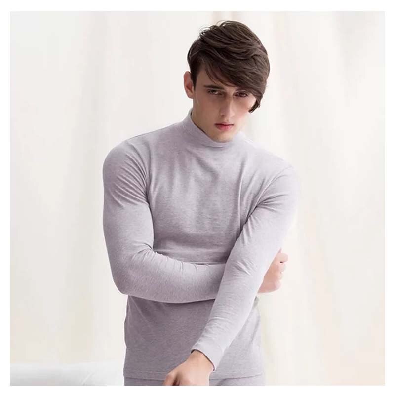 Katesy keep warm heren lange onderbroek heren dunne effen kleur basic thermisch ondergoed sets russisch canada verenigde staten en europa 2 stuks: Roodgrijs / Xxl
