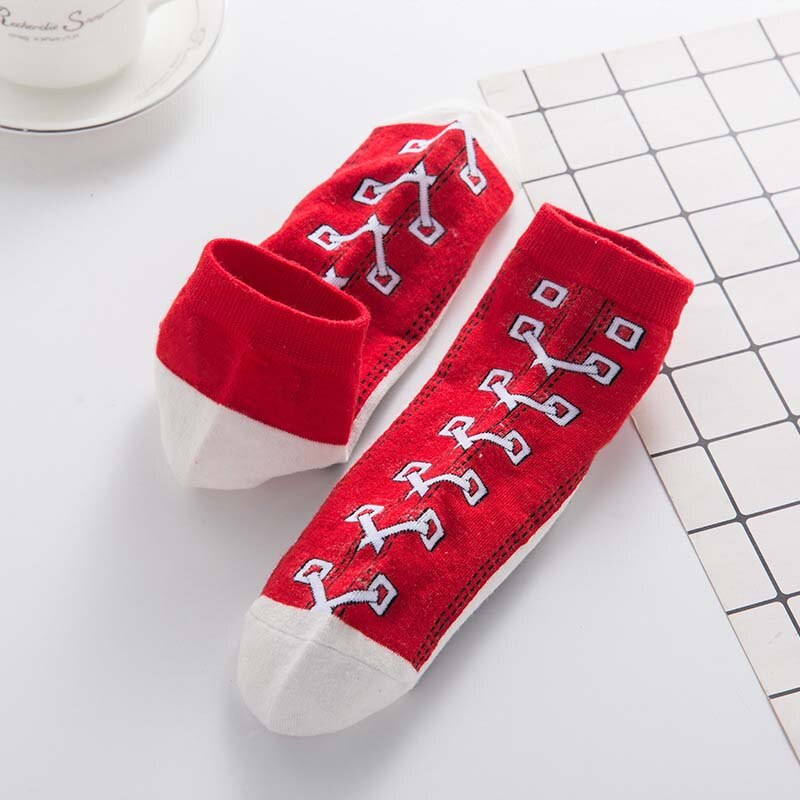 Śmieszne buty wzór dla obu płci wygodne płótno bawełna młodzieżowy styl skarpetki kapcie krótkie skarpetki robić kostki Fancinating skarpetki