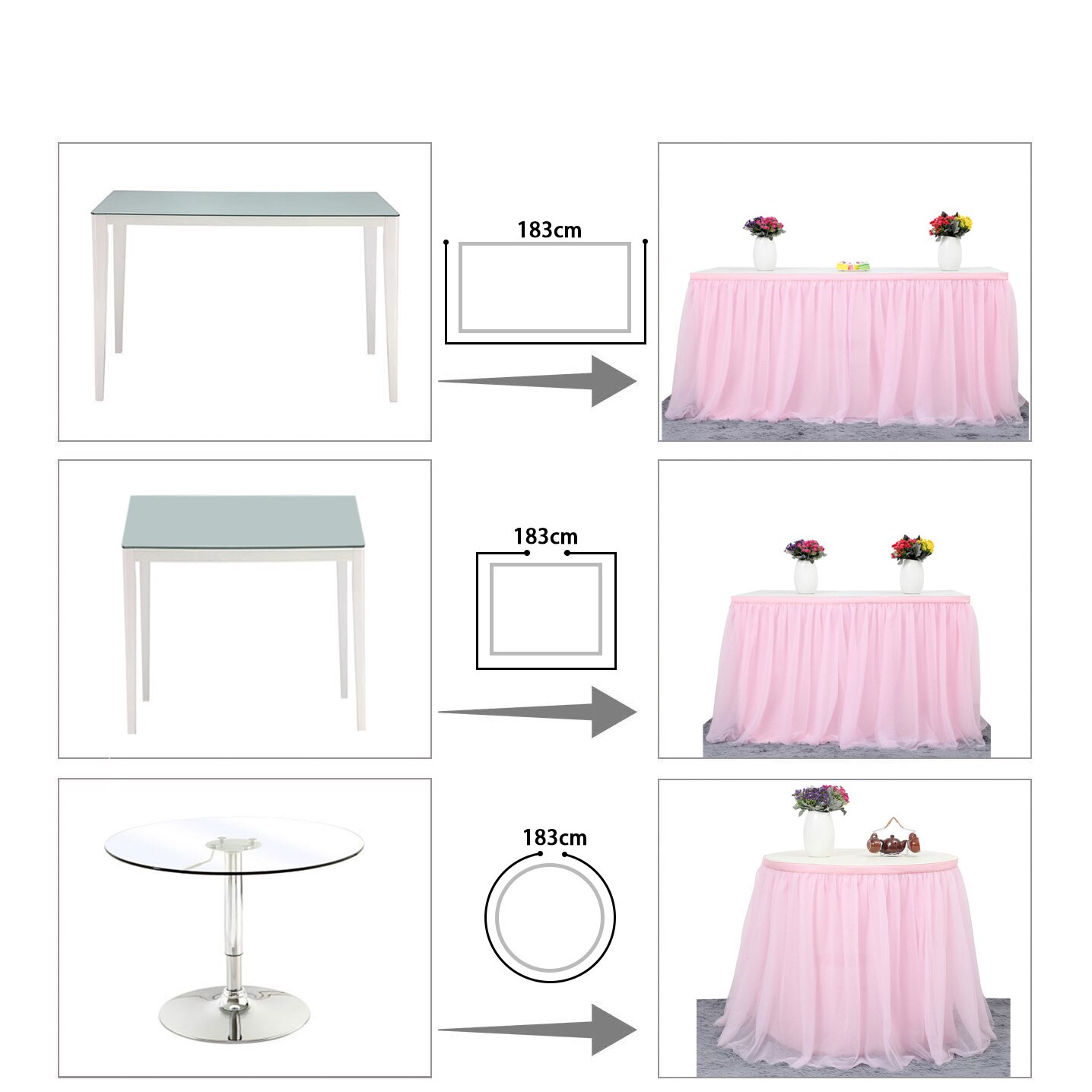 185 X77cm Table Skirts Tulle Table Cloth Tutu Table Skirt for Wedding Decorations Kids Birthday Party Baby Shower Home Decor