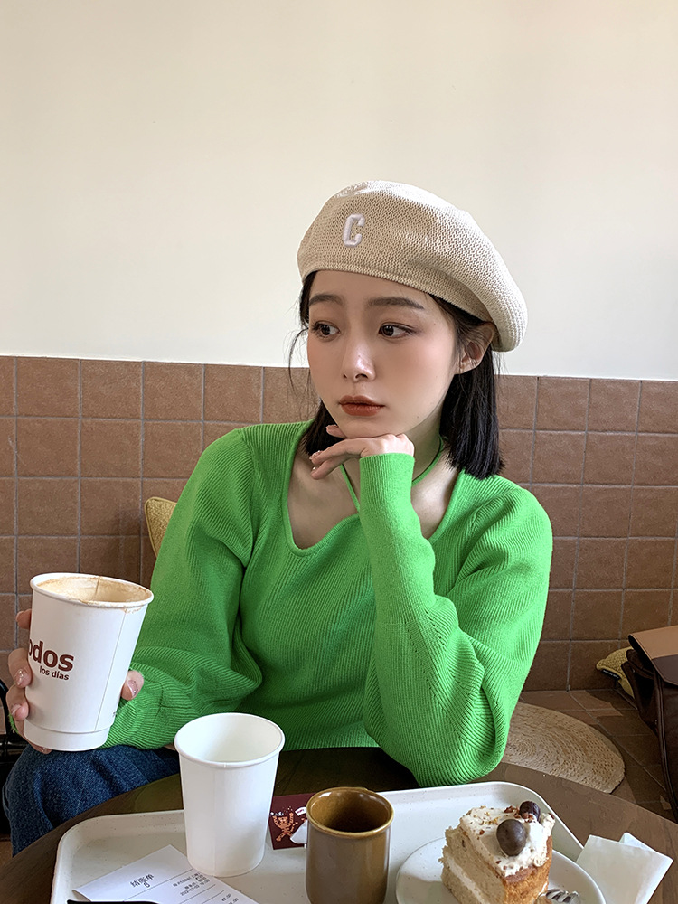 Spring And Summer Blue Beret Female Japanese Sweet And Cute Thin Breathable Painter Hat Shows Small Face