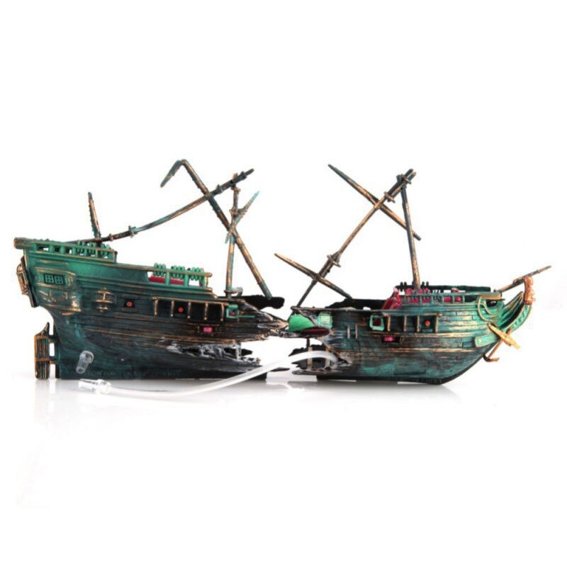 Decoración de acuario de 24x13cm, barco roto con forma de barco, tanque de peces hundido separado, decoración de naufragio hundida para el hogar