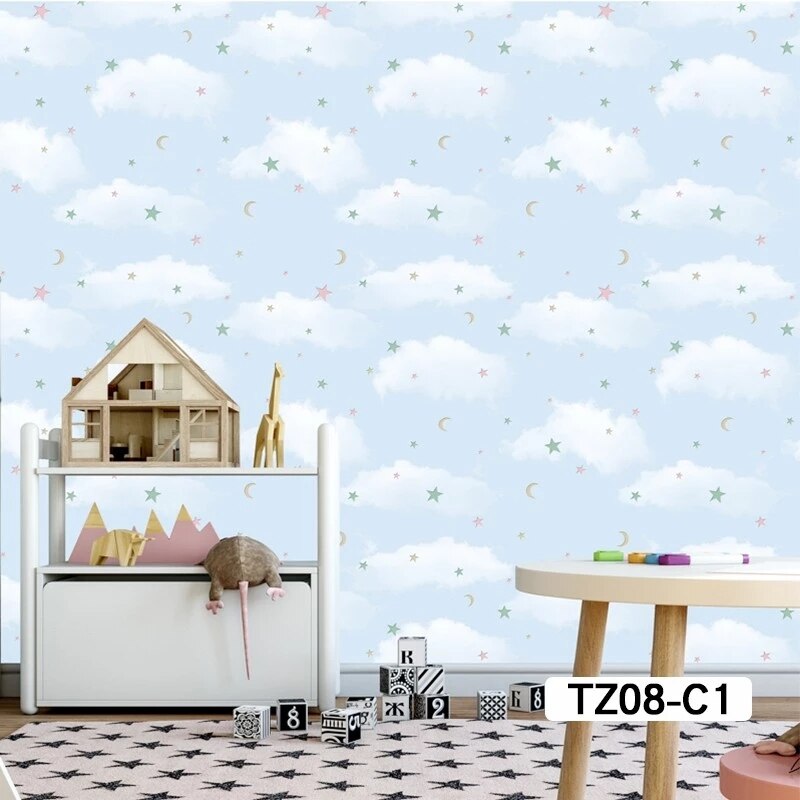 Lyserød børneværelse dreng pige stjerne måne prinsesse værelse soveværelse værelse sengeløs sømløs vægklud: Tz08-c1