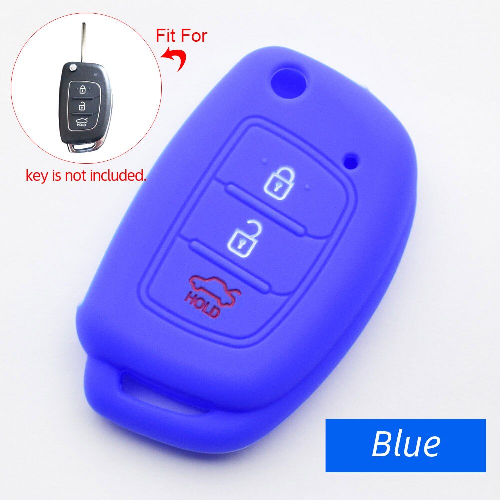 Funda de silicona para la llave del coche, llavero plegable de 3 botones, Control remoto, Protector de piel para Hyundai Santa Fe Sonata Tucson IX35: Azul