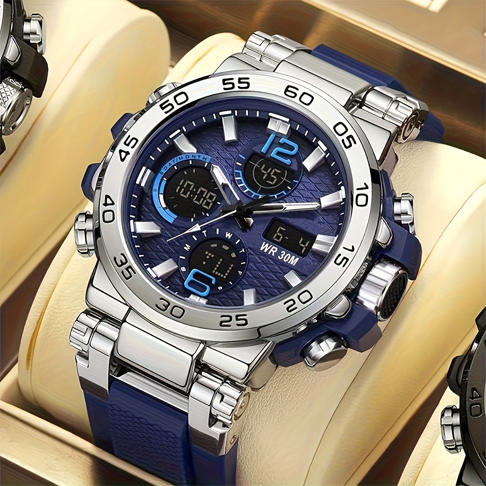 Relógio eletrônico digital masculino multifuncional com despertador, data de luz noturna, seleção de presente para entusiastas ao ar livre: Azul