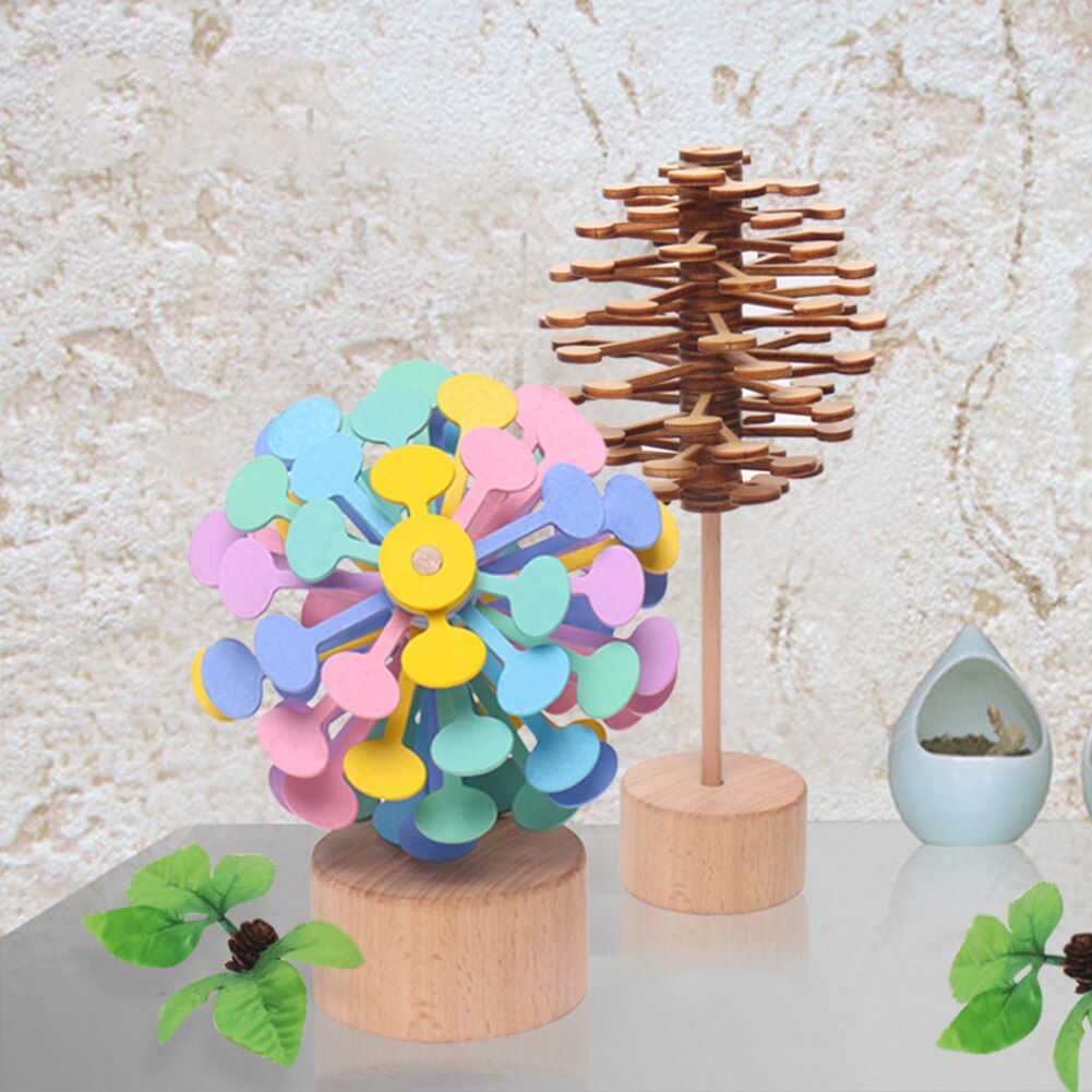 Colorful Wooden Magic Spin Office DIY Durable Roll Artwork Kids Fun Rotating Lollipop Look Decompression Toy