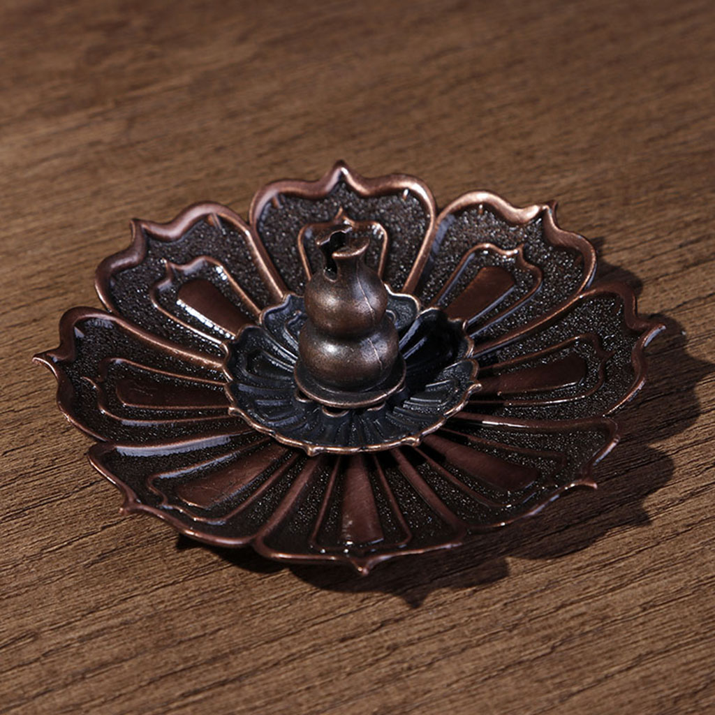 Meditation Buddha Incense Stick Holder Burner Round Dish Lotus Flower