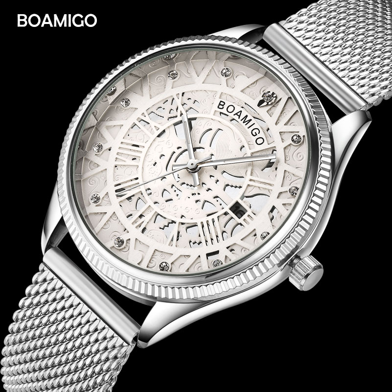 Mannen Horloges Boamigo Mannen Quartz Horloge Luxe Gouden Mesh Band Horloges Voor Mannen Mannelijke Auto Datum Klok Relogio Masculino