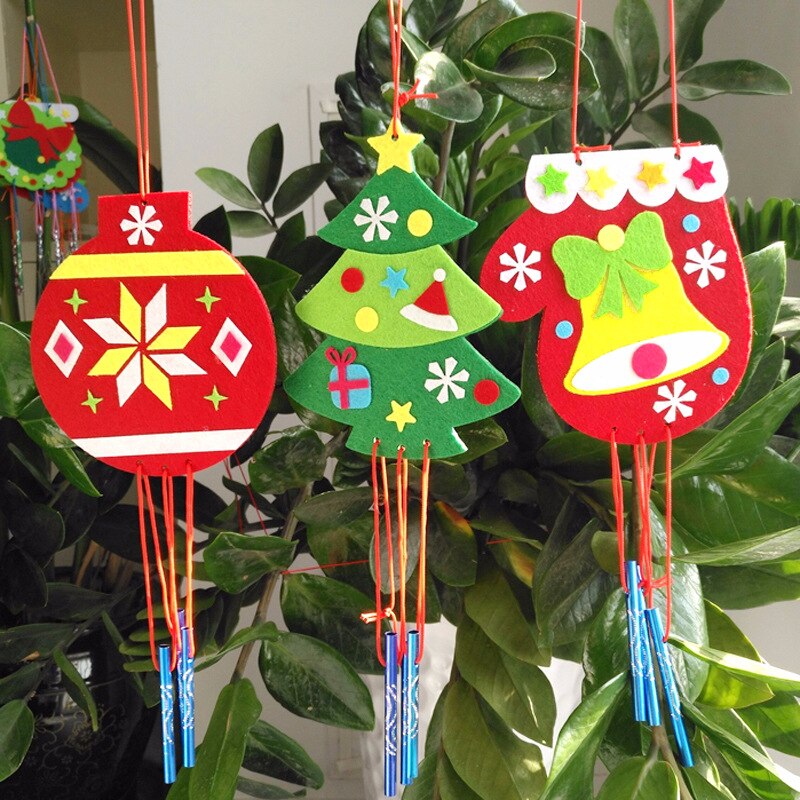 Children DIY Christmas Wind Chime Handmade Non Woven Wind Bell Kid Manual Craft Toy Decorative Pendant Materials Package