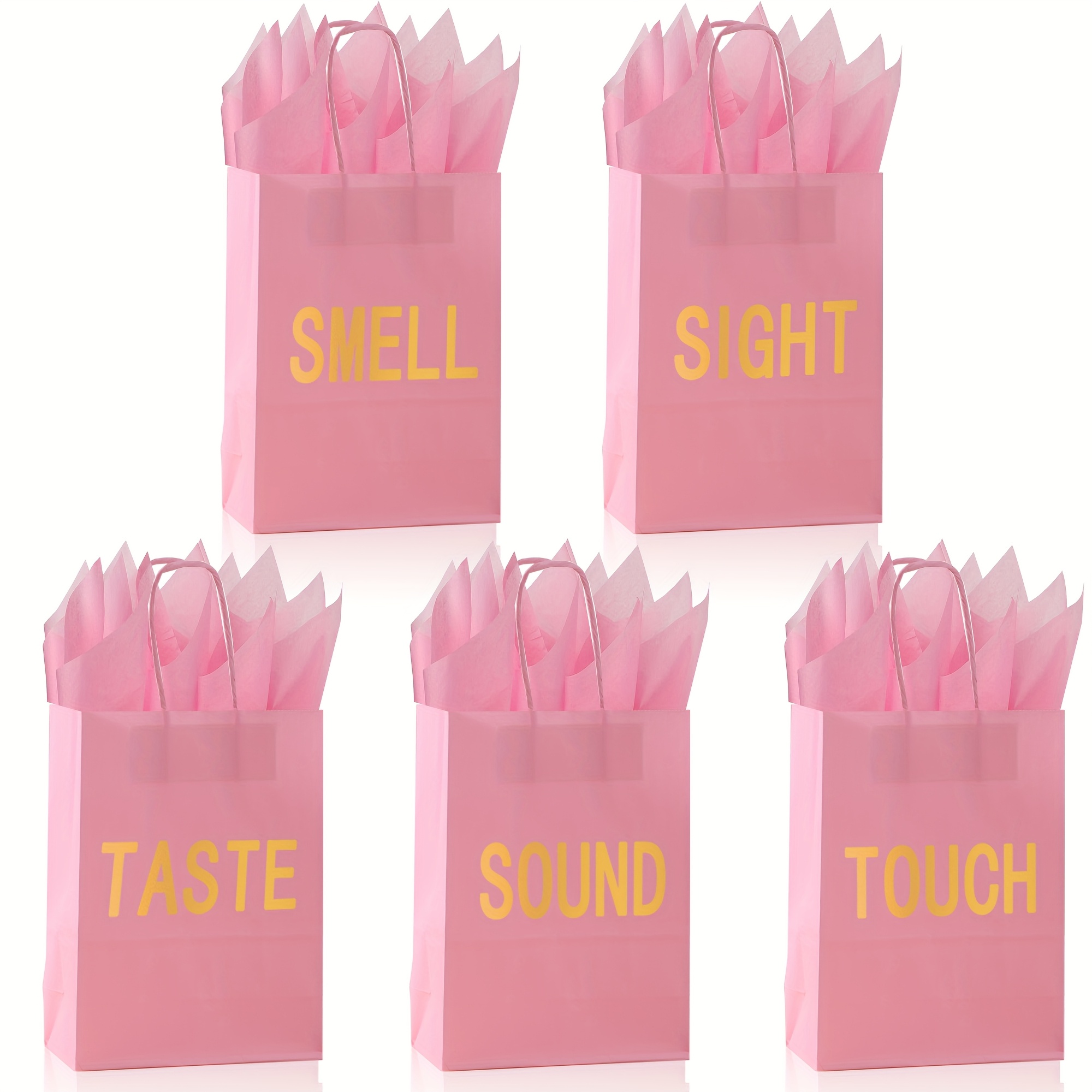 5 sensorische cadeauzakjes voor hem/haar, bevat 5 papieren handdoeken, papieren zak met handvat, Valentijnsdag, verjaardag, huwelijksverjaardag: Roze