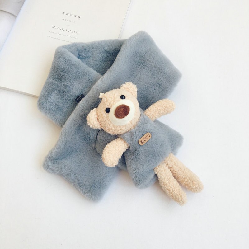 Autumn Winter Girls Warm Fleece Scarf with Bear Kids Fleece Scarves: Blue
