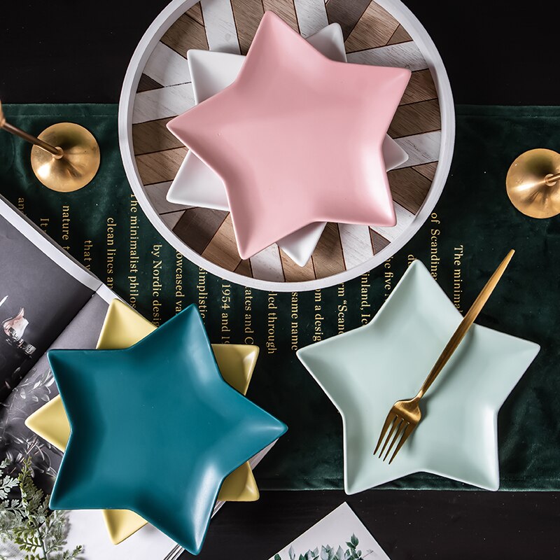 Nordic ins five-pointed star plate ceramic dish household dinner plate western steak plate fruit salad dessert plate